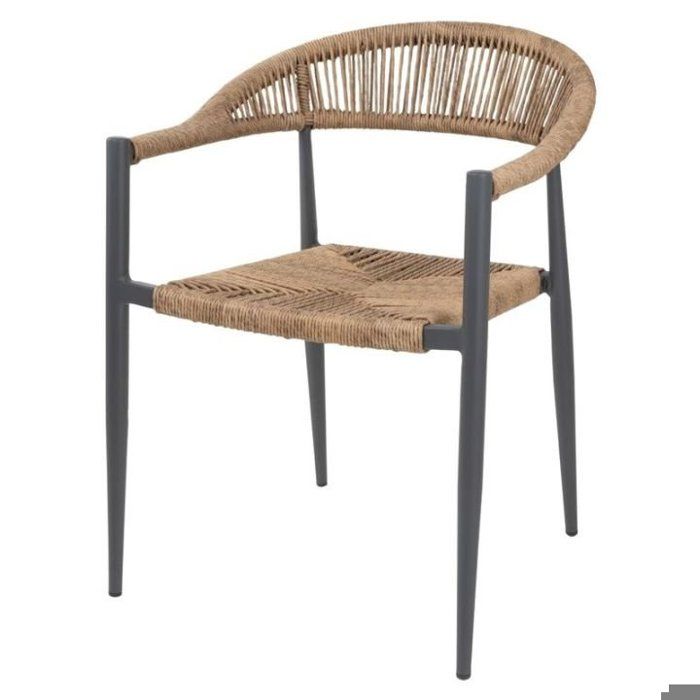 Lot de 4 fauteuils dextérieur empilables structure en aluminium assise dossier en rotin tressé effet naturel EDEN Lot de 4 fauteuils dextérieur empilables structure en aluminium assise dossier en rotin tressé effet naturel EDEN