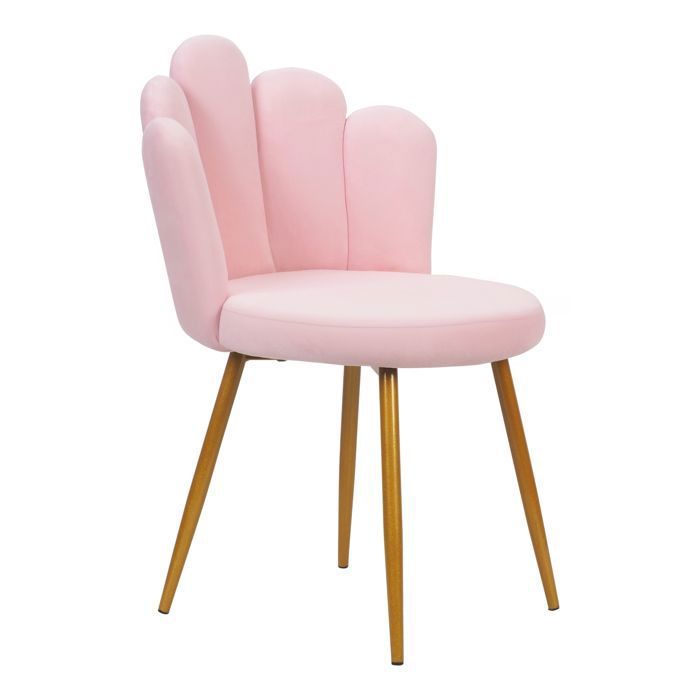Fauteuil Salon Moderne avec Pied Doré Fauteul de Salon Design Fauteuil Coiffeuse pour Chambre tissu velours 50x50x80cm Rose
