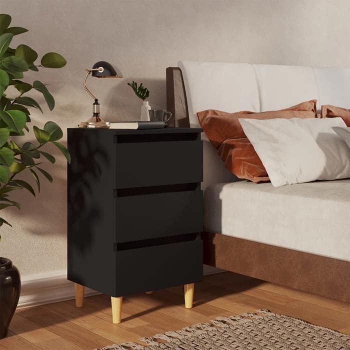 Table de chevet scandinave - vidaXL - 40x35x69 cm - Noir - Trois tiroirs - Pieds en bois - Facile à nettoyer