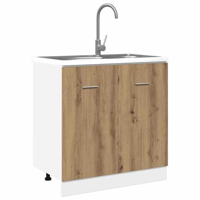 Meuble sous évier - vidaXL - Lyon - Chêne artisanal - Bois dingénierie - 80x46x81.5 cm - Rangement supplémentaire