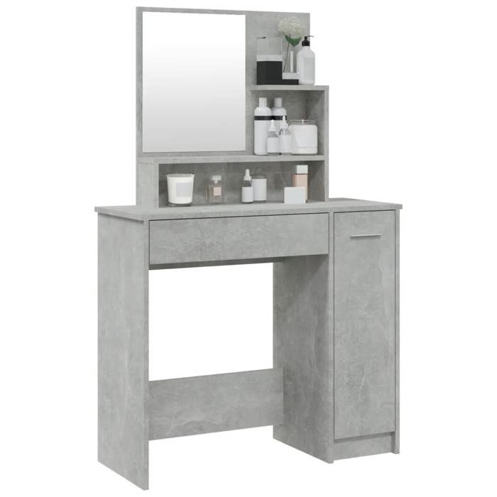 Black Week Coiffeuse pour Femmes - BURKE - avec miroir - Gris béton 865x35x136 cm - CC131