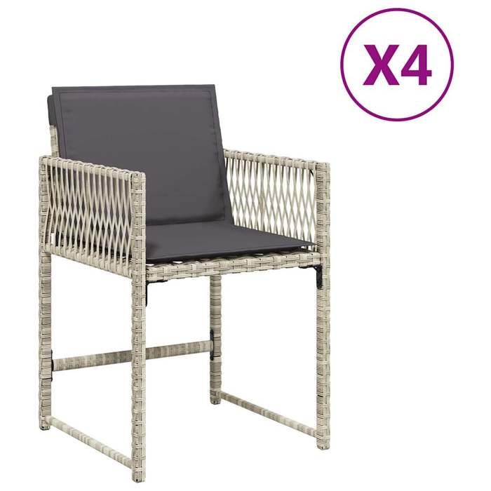 [1590954]Chaises de jardin avec coussins lot de 4 gris clair poly rotin - Scandinave Fauteuil salon ou extérieure Poids:21.9 Kg