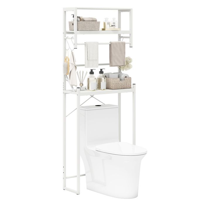 Meuble WC au-Dessus des Toilettes à 3 Niveaux COSTWAY avec Porte-Serviettes 3 Crochets Métal pour Salle de Bain Buanderie