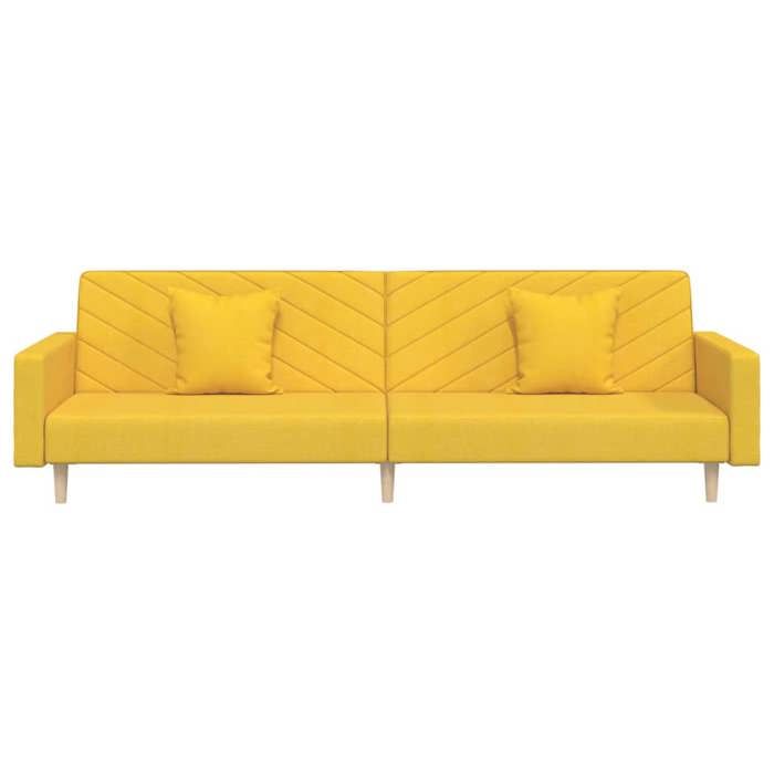 Promotion janvier Canapé-lit Convertible - CLARENCE - à 2 places - avec deux oreillers - jaune tissu 220x84.5x69 cm CC370