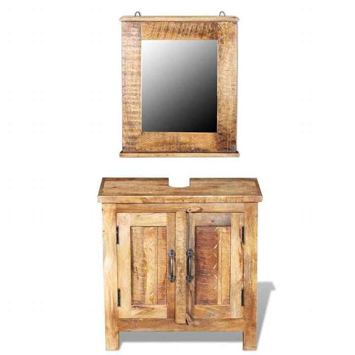BEST-HOME Ensembles de meubles - UU - Meuble de salle de bain avec miroir Bois massif de manguier HH15101