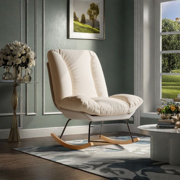 Fauteuil à bascule - Rocking chair - Fauteuil relax - Fauteuil dallaitement - Dossier réglable sur 5 positions - Chaise à Bascule