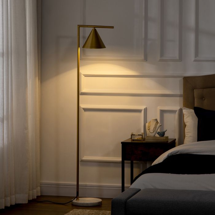 Cocosity Lampadaire Sur Pied Salon En Acier Avec Abat-Jour Conique Orientable Base Marbre 40W 35 X 26 X 153 Cm Doré