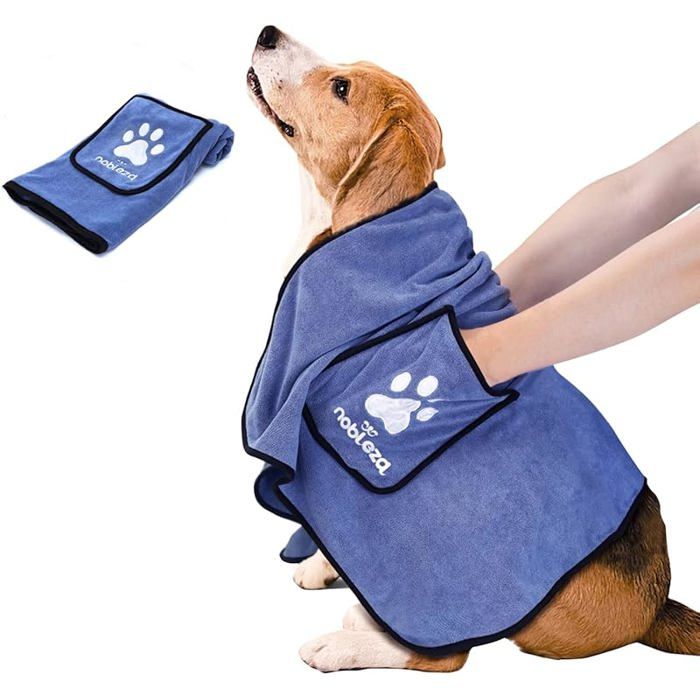 Serviettes pour Chien et Chat Serviette de Bain en Microfibre Ultra Absorbante à Séchage Rapide Douce Bleu Foncé L106*W66 SERVIETTE