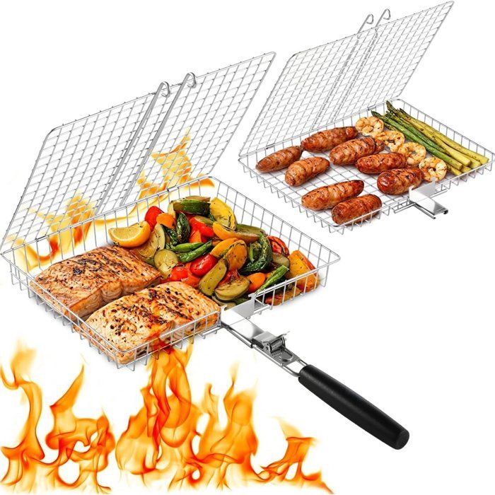 Panier à griller empilable - DEMA - Acier inoxydable - Poignée amovible - Lot de 1 - Pour poissons légumes crevettes