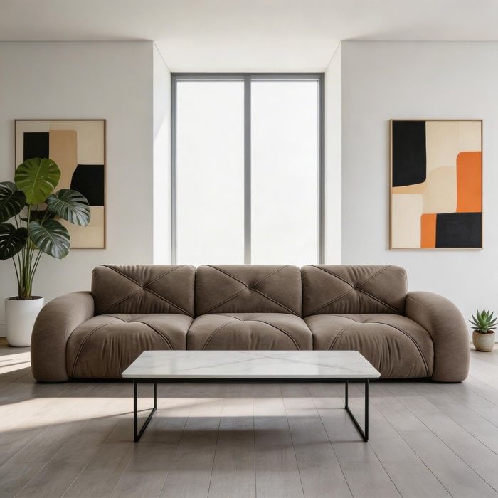 Canapé modulaire - 3 places extra-large sans cadre - tissu chenille marron - mousse 32D - sans assemblage