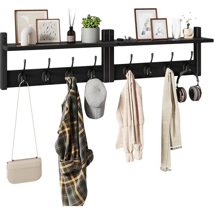 Lot de 2 Patères portemanteaux pour entrée Porte Manteau Mural Meuble Entrée Vestiaire Flottant Étagère Suspendue pour