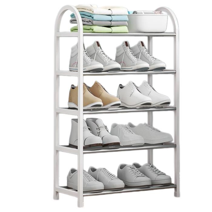 Porte-chaussures en métal 5 étagères tubes en acier renforcés de 8 6 mm de diamètre 41 × 19 × 71 cm solide et durable Blanc