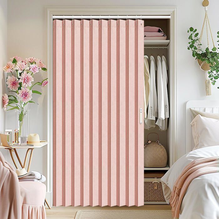 Rideau Placard Plissé Accordéon 99x198cm Rose Panneau Unique Séparation Pièce Porte Armoire Rideau Coulissant