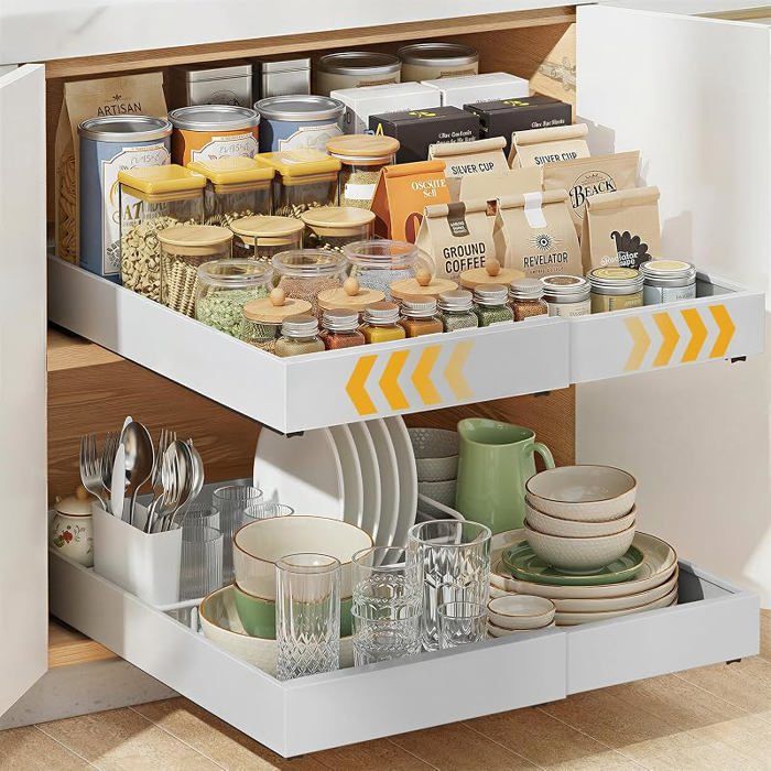 Lot de 2 Tiroir Telescopique Coulissant Cuisine Largeur Extensible de 30cm à 50cm 52 30 50cm Largeur 52cm Profondeur