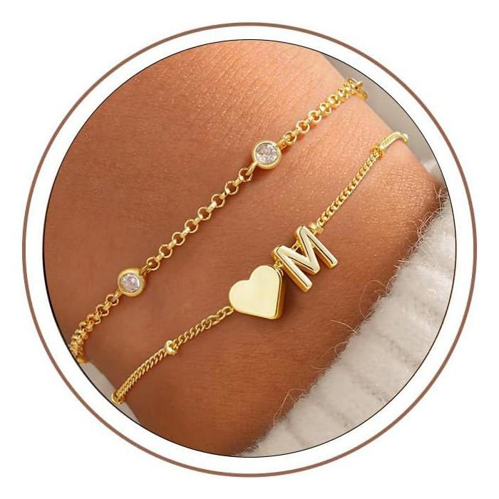 Bracelet Lettre Initiales Femme Or–Plaqué Or 14 Carats A-Z Lettre Bracelet Personnalisé Bijoux Cadeaux Pour Femme Petite Ami[PP50]