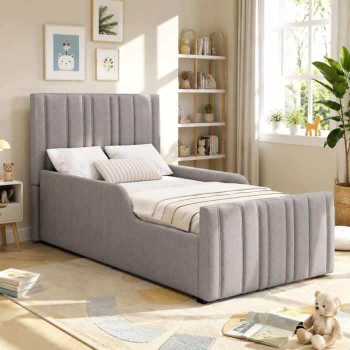 Luscriate - Lit coffre 90x200 cm lit rembourré lit enfant avec hydraulique et rangement lin - gris