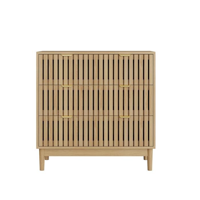 Commode 3 tiroirs 80 x 39 x 80 cm style campagne vintage effet chene façades à lattes verticales pieds en bois