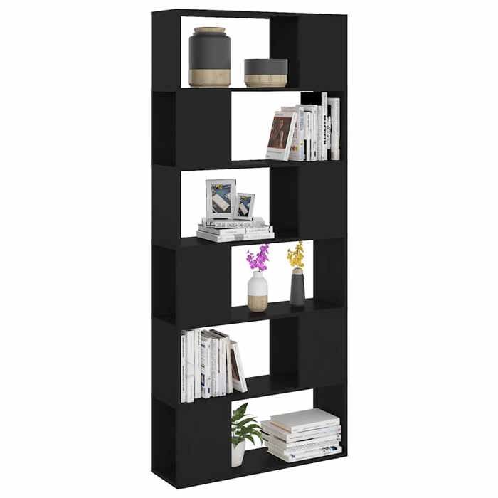 Bibliothèque/Séparateur de pièce Noir 80x24x186 cm Aggloméré_2 ans garantie_91753