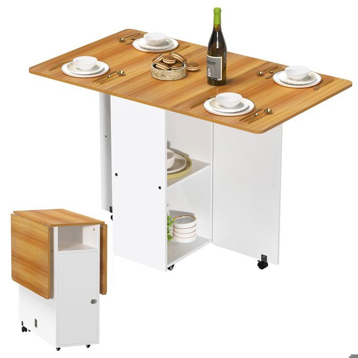 Table à manger pliante avec roulettes CHENE Table avec 1 porte et 2 étagères pour salle à manger et cuisine 110x70x78cm