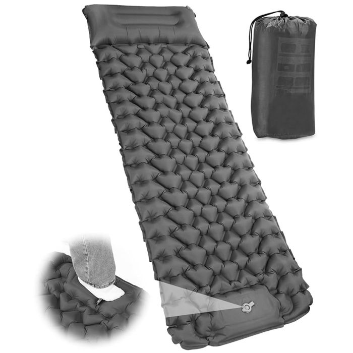 Matelas Gonflable de Camping Léger et Compact avec Boutons Pression Anti-froid et Antidérapant 193x68x8cm Gris