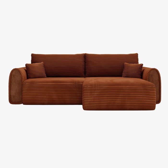 ADELE Canapé dangle convertible convertible avec coffre en velours côtelé terracotta 273 cm ADELE Canapé dangle convertible convertible avec coffre en velours côtelé terracotta 273 cm