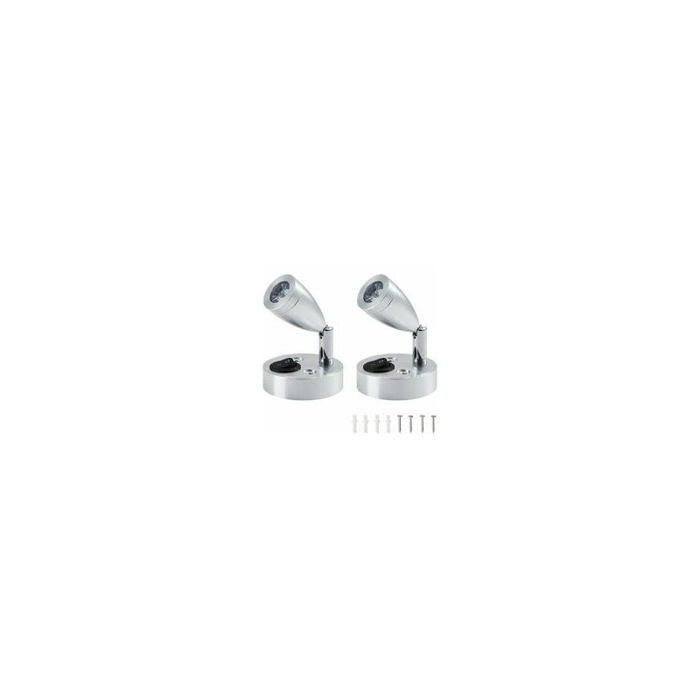 Lot de 2 spots de lecture LED 12 V éclairage intérieur LED 3000 K interrupteur réglable 3 W lumière chaude argent