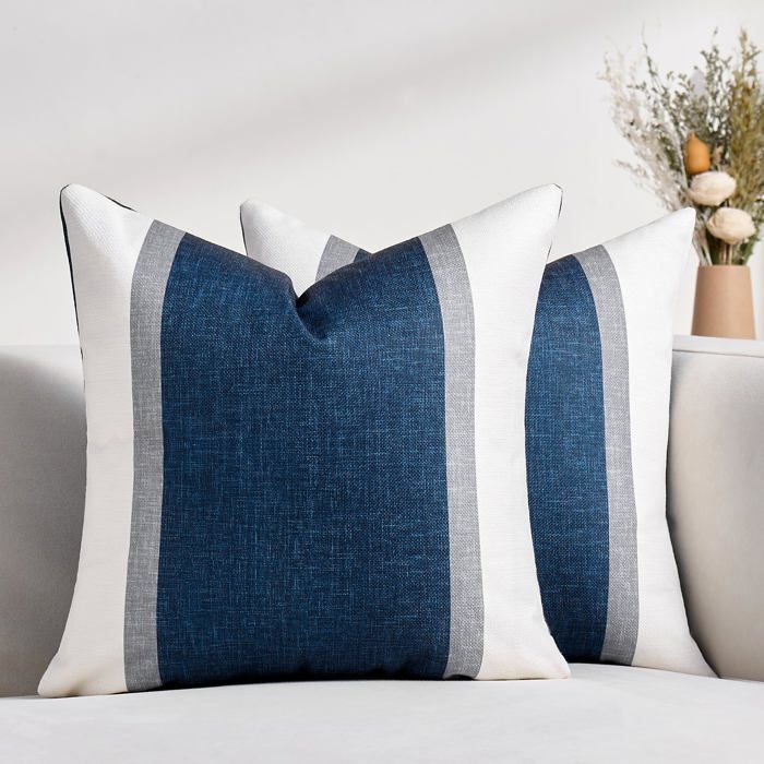 Housse de Coussin 40x40 cm Taie deiller Bleu Marin Blanc Patchwk Double Face Décatif Taie Bleu 40 x 40 cm 40 x 40 cm TAIE OREILLER