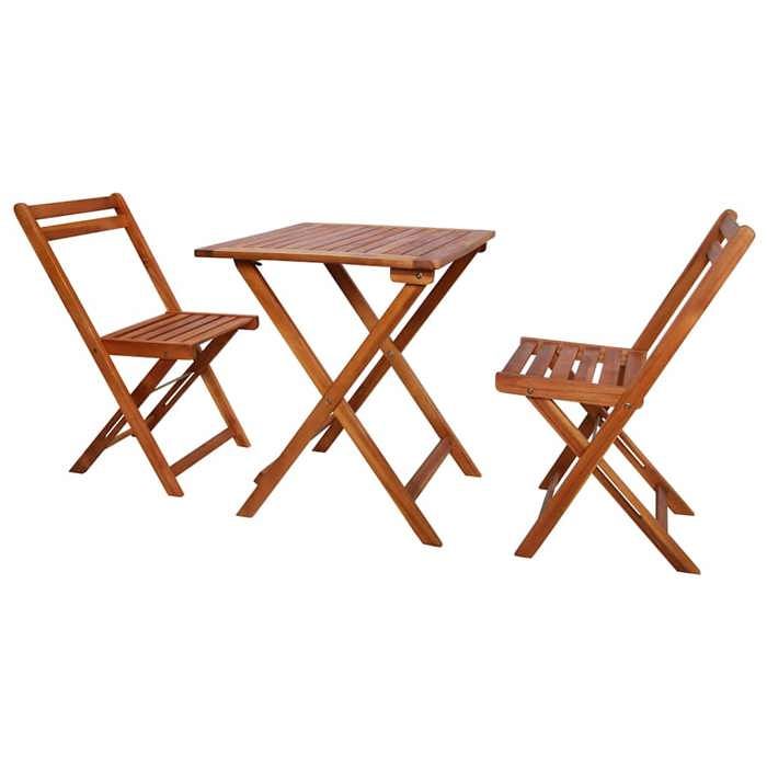 ELORAN Meuble balcon - Mobilier de bistro pliable - (3 pcs) - KONG - table de Jardin avec 2 chaises - Bois dacacia solide - 60x60x7