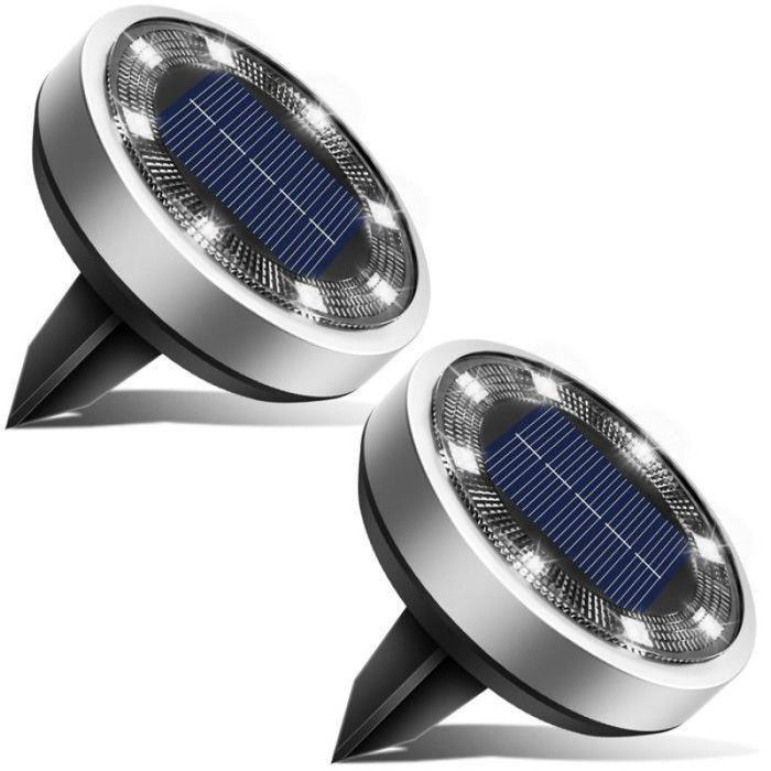 Lot de 2 Lampe Solaire Au Sol 8 LED Jardin Exterieur Solaire Etanche IP65 Lumiere Solaire Spot Solaire Extérieur Bl PIED DE CAGE