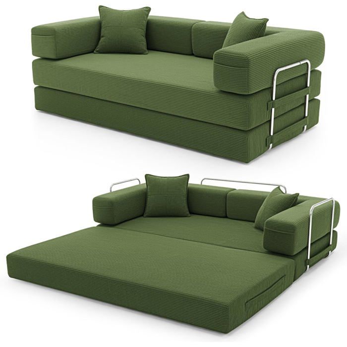 YINIX Canapé Lit Pliant 200cm Super King Velours Côtelé Cadre Métal 3 Places Housse Lavable