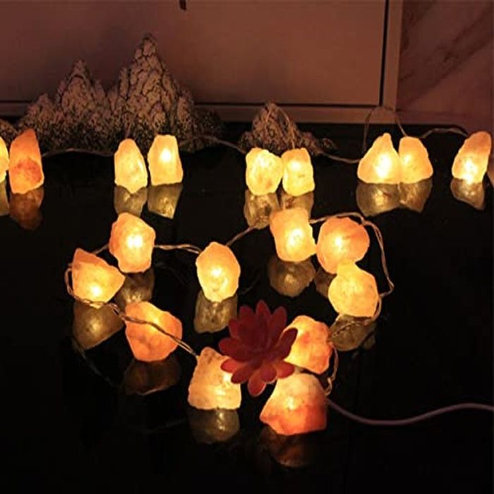 Guirlande Lumineuse en Sel de lHimalaya Cristal Naturel Sculpté 2m 10 LED Ions Négatifs