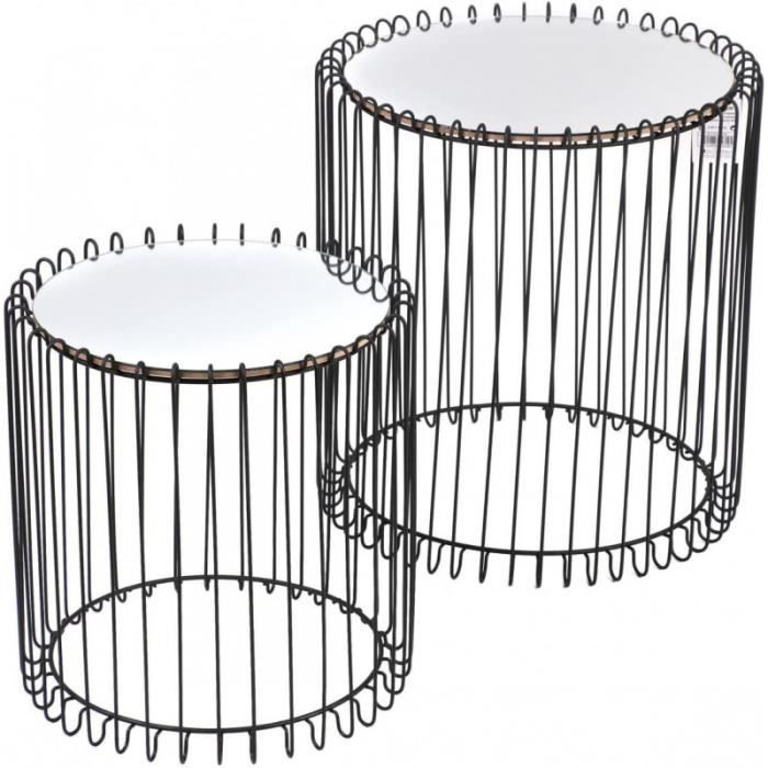 tables d'appoint - ensemble de 2 tables miroir 2 tailles - ac-déco - noir - métal