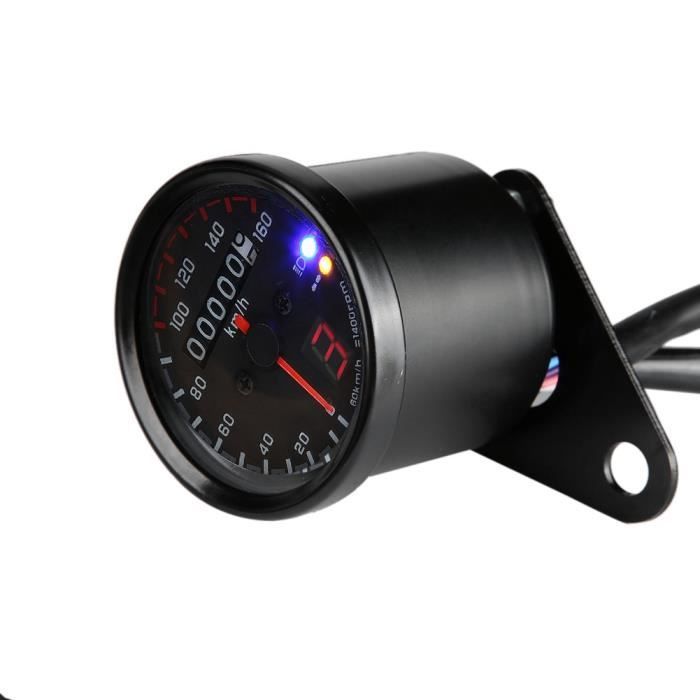Compteur Moto Universel 12V - Odomètre Et Compte-Tours - Style Vintage - Rétroéclairage LED - Indicateur Vitesse 0-160 Km/h - 3