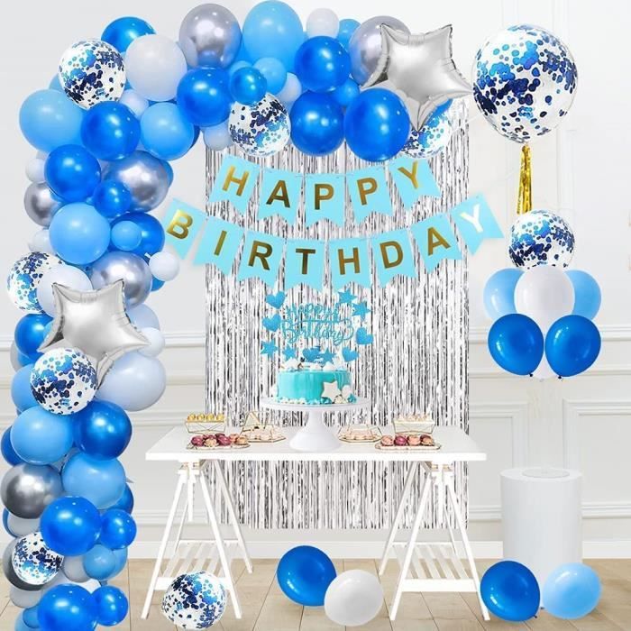 Decoration Anniversaire Garcon Kit De Decoration Anniversaire Bleu Garcon Avec Banniere De Joyeux Anniversaire Rideau Decoration De Cdiscount Maison