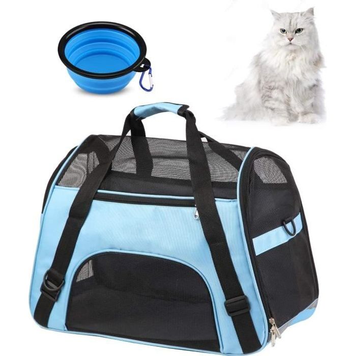 Soft Pet Carrier Airline Approved Soft Sided Pet Travel Carrying Handbag Under Seat Compatibility Bleu + bol