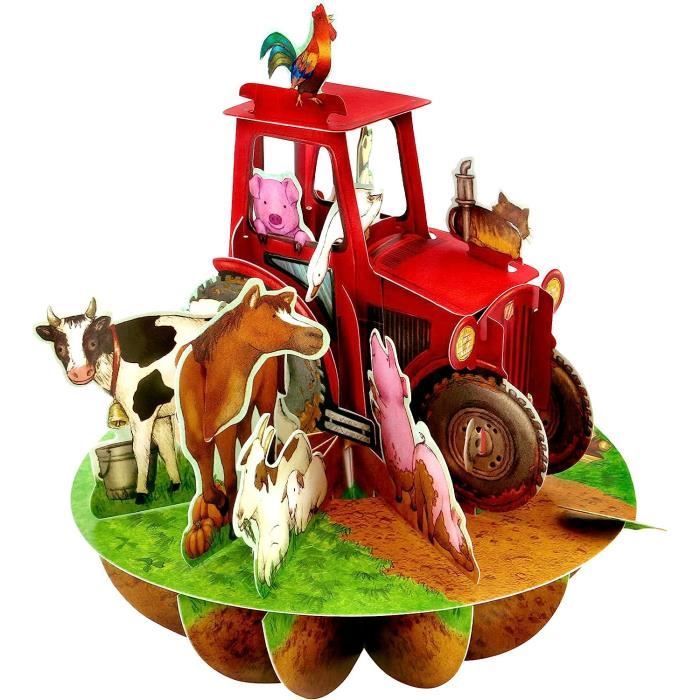 Carte de vœux 3D Motif tracteur et animaux de la ferme (I)