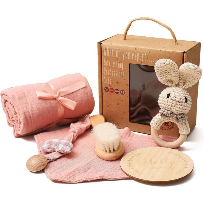 6Pcs Cadeau de Naissance pour Bébé Nouveau-né, Cadeau pour Garçon Fille,Serviettes  de Bain,bavoir,Jouets en Bois,Brosse(Rose) - Cdiscount Puériculture & Eveil  bébé