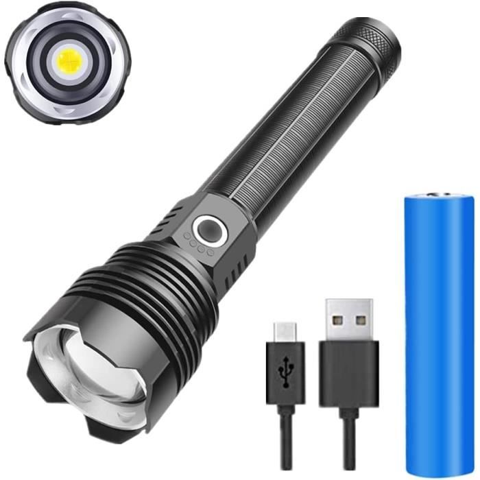 Lampe Torche LED Rechargeable 200 000 Lumens - XHP70.2 - Aluminium - Étanche