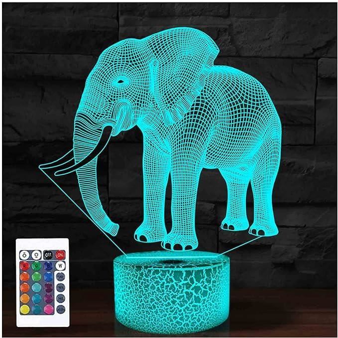 Lampe de chevet LED - Veilleuse éléphant 3D - 16 couleurs - Télécommande - Décoration intérieure - Cadeau
