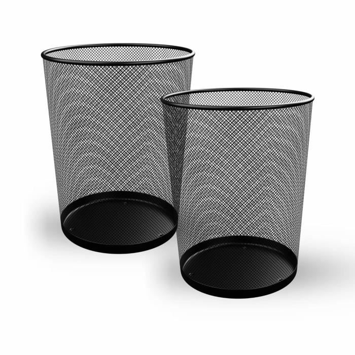 2x Poubelles De Bureau D.RECT 18L En Treillis Métallique Noir - Corbeille à Papier Design Et Résistante