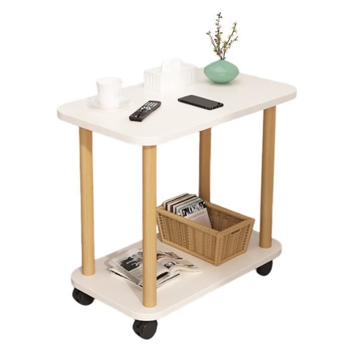 Table dappoint - structure mobile-Table dappoint rectangulaire - Étagère de rangement à 2 niveaux -60cm x 30cm x 47cm- Blanc