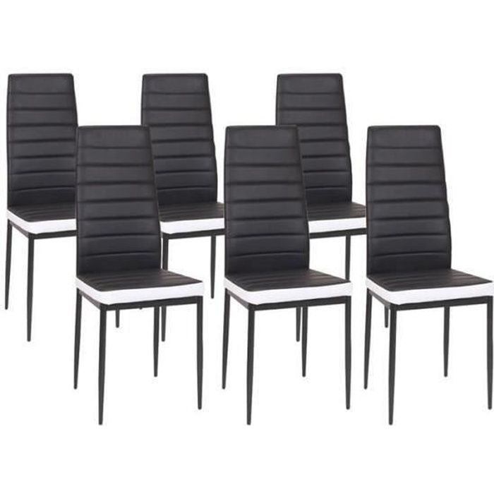 lot de 6 chaises de salle à manger - style contemporain - noires bandeau blanc