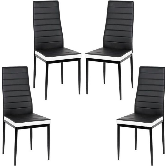 lot de 4 chaises de cuisine romane noires bandeau blanc , chaises de salle à manger mobilier de salon design
