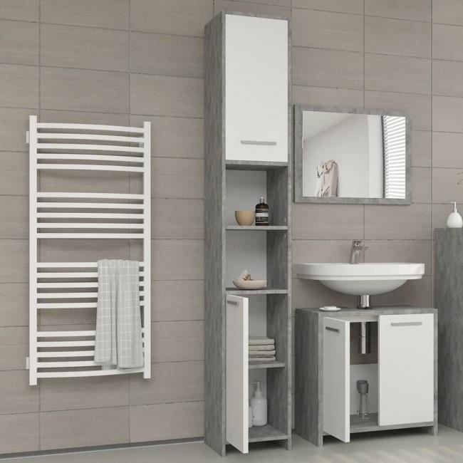 ARMOIRE COLONNE MEUBLE HAUT DE SALLE DE BAIN 195 x 30 cm Béton gris