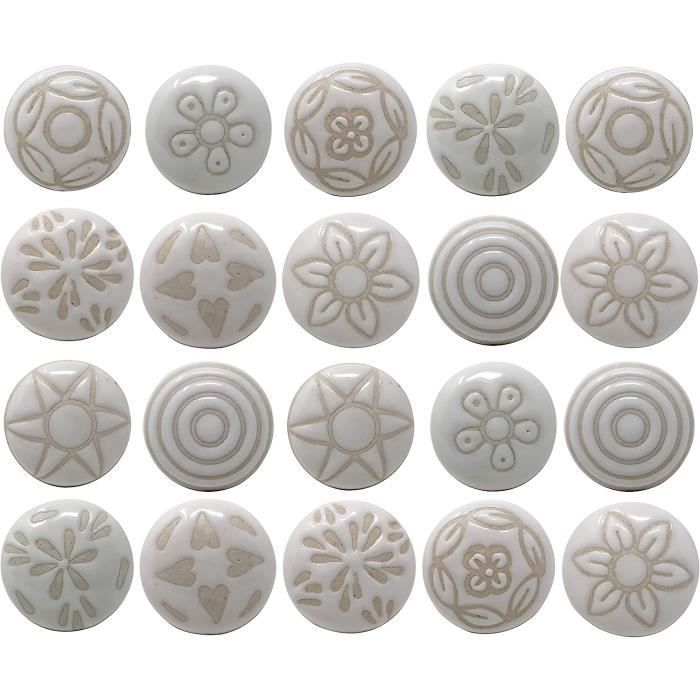 Lot De 20 Boutons De Meuble En Bois - Avec Vis - Rond - 2,8 X 2 Cm