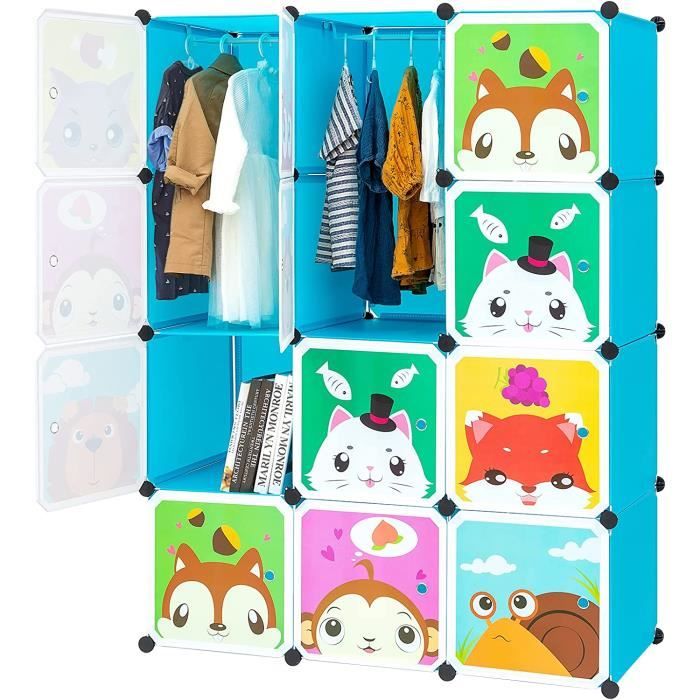 armoire de rangement modulable pour enfant hsturyz - 12 cubes - bleu