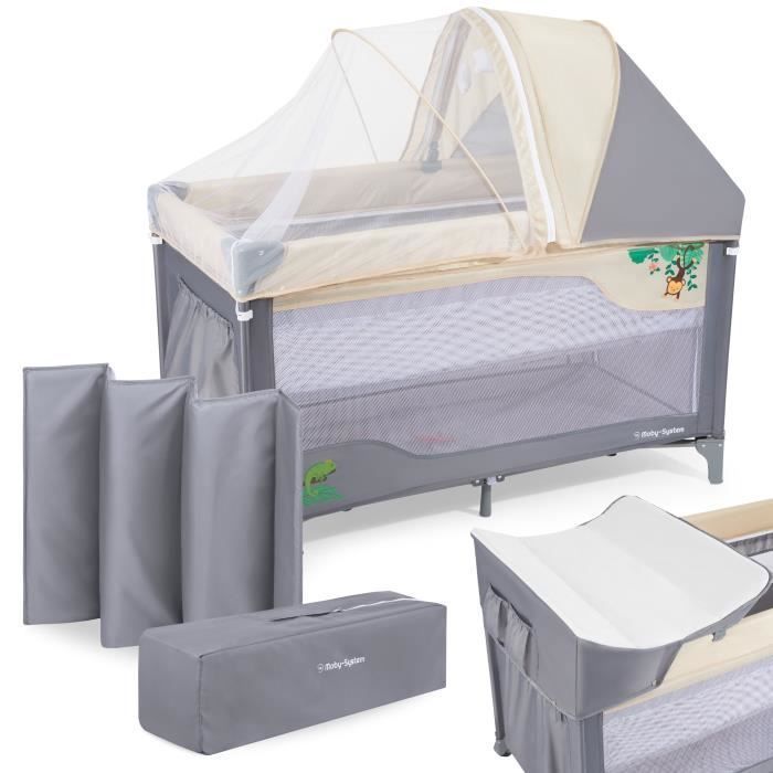 Lit De Camping Pliant MOPHOTO Avec Matelas – Bleu/gris – Enfant Et Adulte