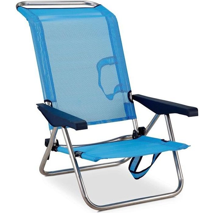 chaise plage-lit en aluminium et textilène solenny - bleu - dossier réglable en 4 positions