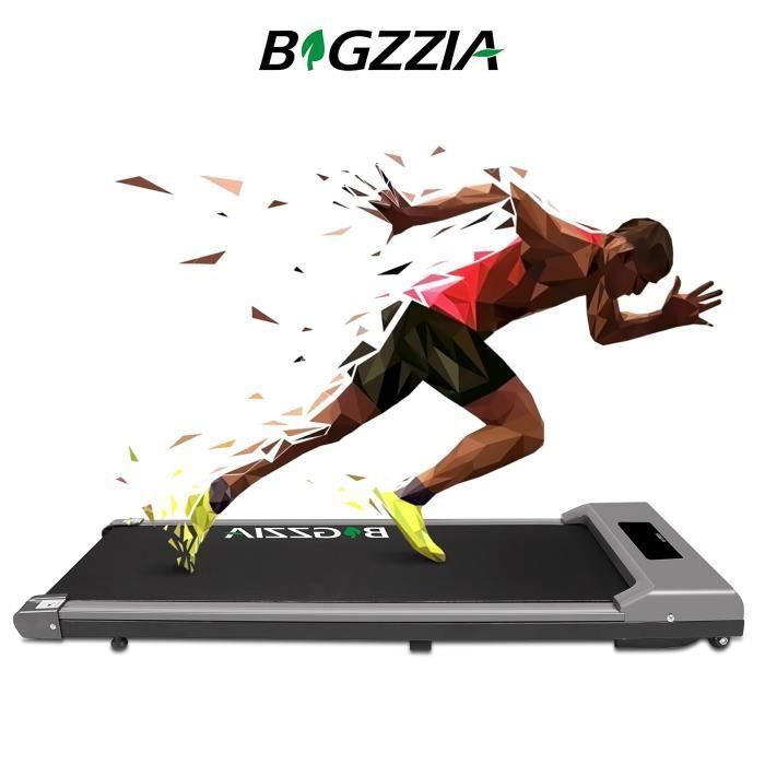 [BIGZZIA] Tapis de course Portable - Motorisé 1-10 Km/h, Vitesse Réglable, Écran LCD, Ultra Fin et Silencieux, Roues de Transport