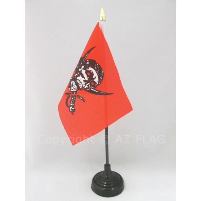 AZ FLAG Drapeau De Table Pirate Nuit Bleu – 21×14 Cm Avec Hampe 25 Cm Et Socle Noir – Décoration Bureau & Table